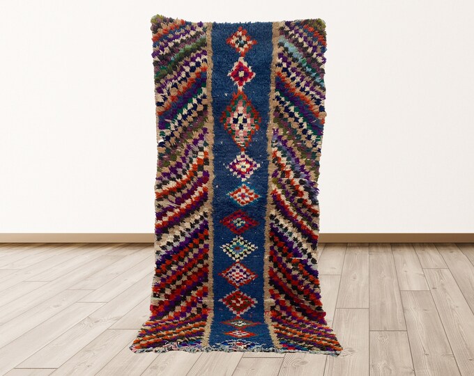 Tribal Vintage Moroccan Tribal Azilal Berber 3x7 feet Rug.