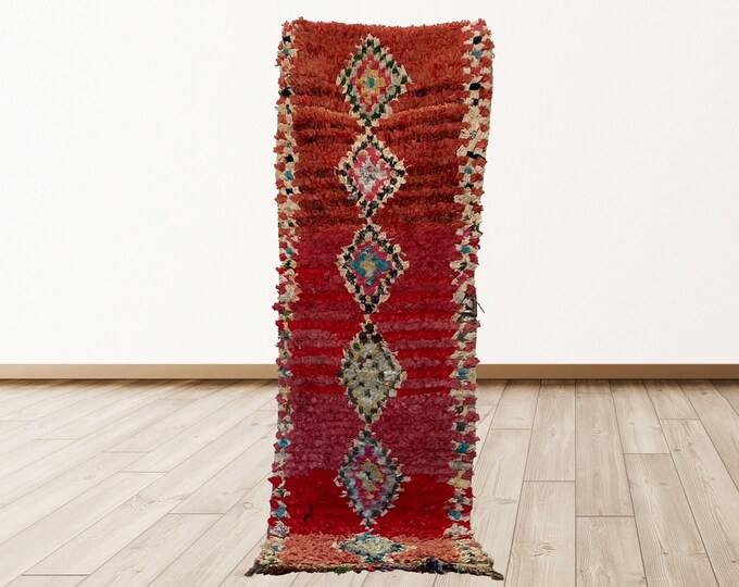Boucherouite 2x6 feet Rugs tribal Morocco Azilal, Moroccan Berber Vintage Rug.