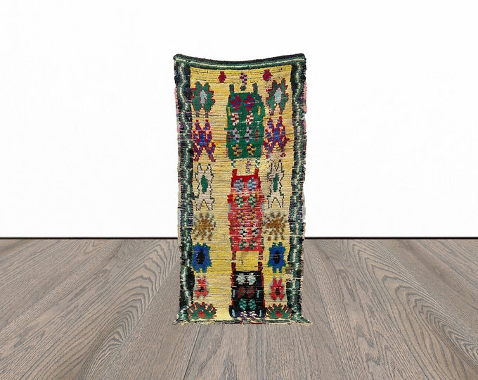 Small woven moroccan rug runner, 3x7 feet vintage rug runner, entryway runner rug.