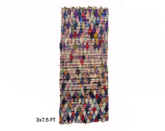 Vintage Moroccan Runner 3x8 - Berber Style Rug.