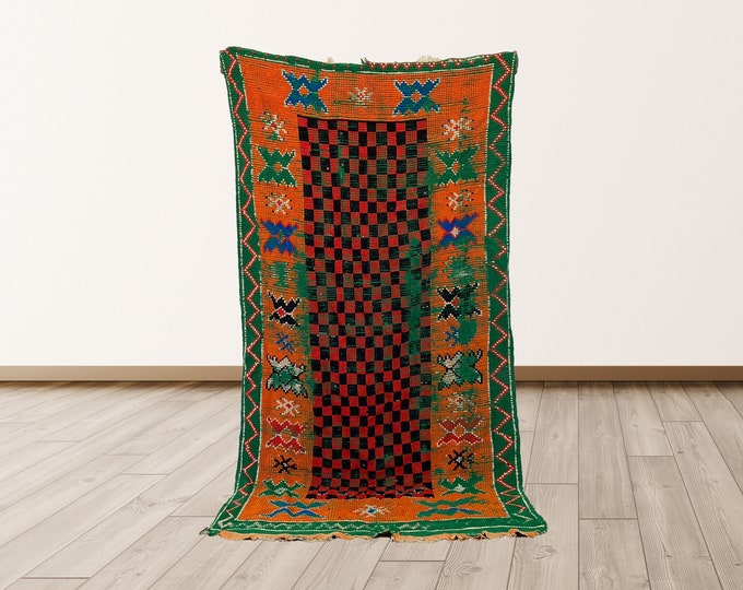 4x7 ft living room hand woven rug, wool vintage rug.
