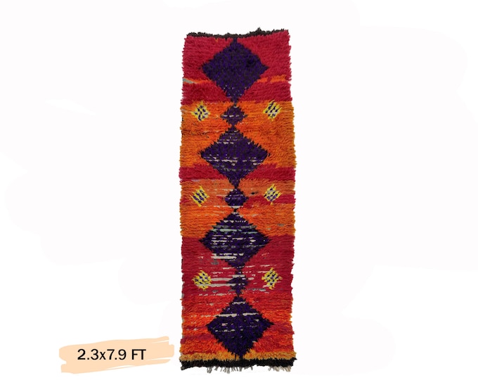 2x8 Narrow Moroccan Colorful Vintage Rug Runner.