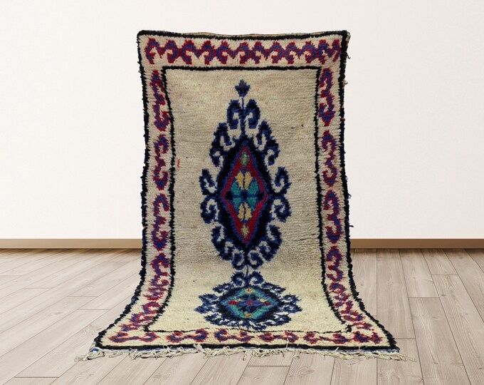 Tribal Bohemian Vintage Morrocan 3x6 feet  Azilal Berber Rug.