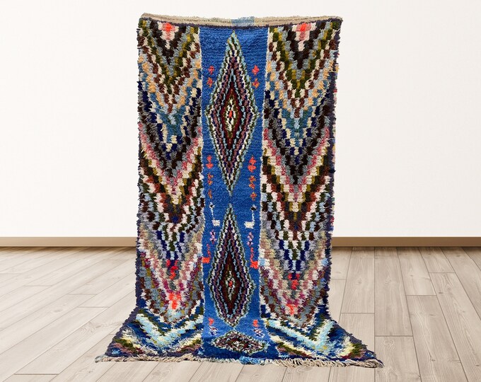 Bohemian Azilal Moroccan Vintage Rug, Berber Moroccan vintage 4x8 feet rugs.