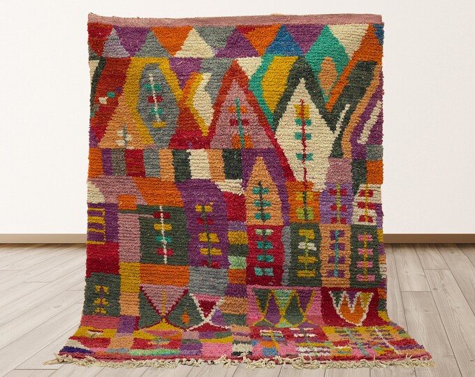 Boho Chic Moroccan Rug: Colorful Handmade Berber Area Rug.