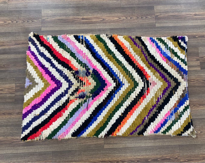 Berber Vintage tribal Morocco Azilal 3x4 feet Runner small rug, Moroccan Berber Vintage Rug.