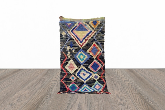 Black Boucherouite Rug: 4x7 Vintage Moroccan Woven Rug - Etsy