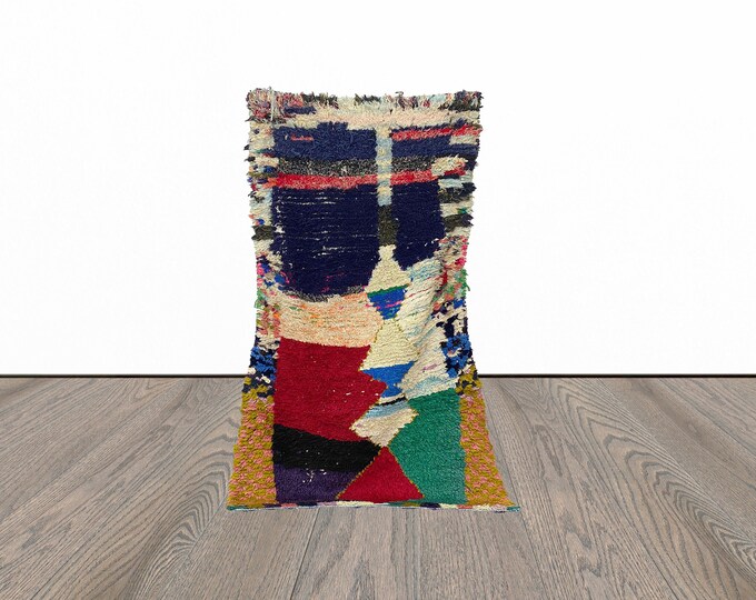 3x6 Feet tribal moroccan rug, small vintage rug, berber area rug, unique woven rug.