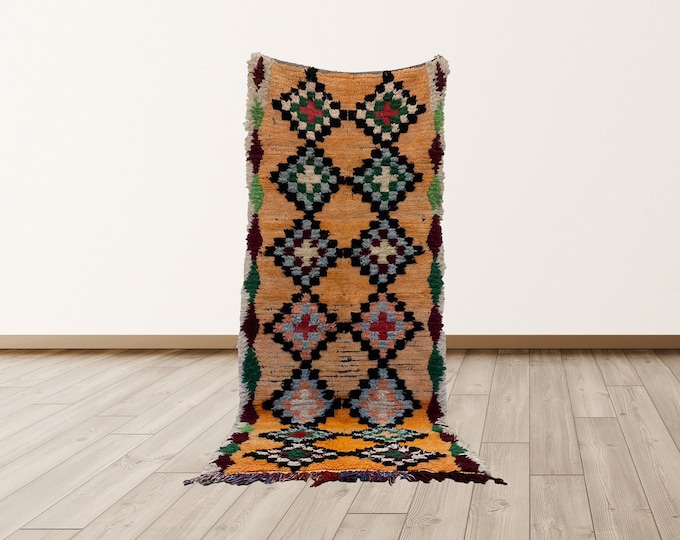 Azilal 3x8 ft Berber Vintage Morrocan Tribal Runners Rug.