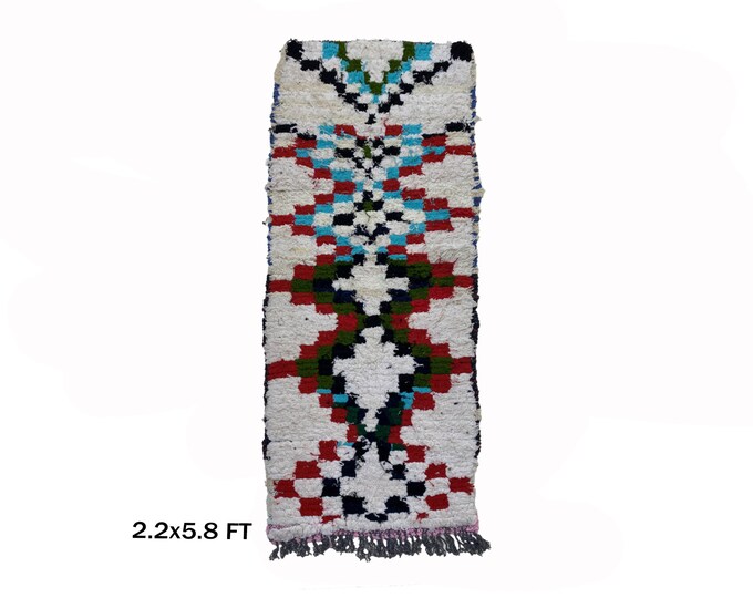 Berber Moroccan Runner Rug 2x6, small Colorful Runner Rug.