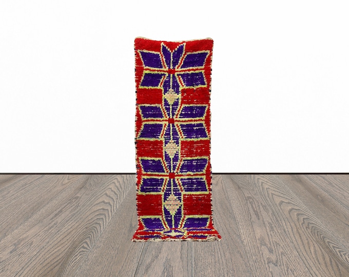 Beautiful moroccan berber rug, 3x6 feet red and purple runner rug, vintage runner rug.