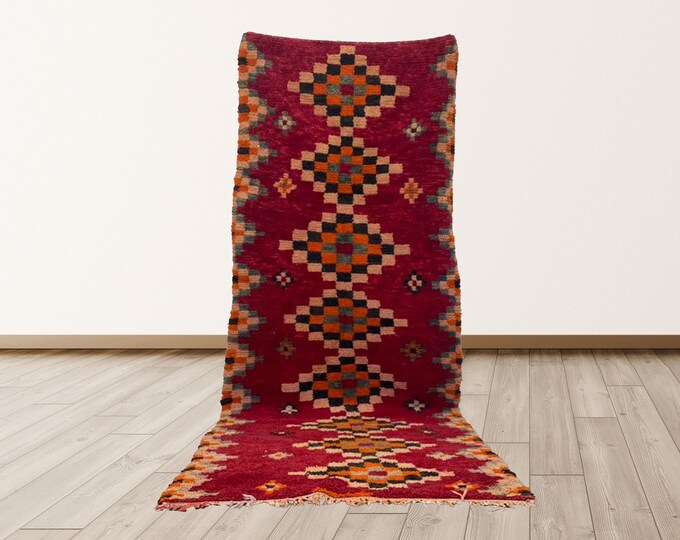rug for living room Vintage Moroccan Azilal shag Rug, area 4x10 feet Azilal Berber Rug.