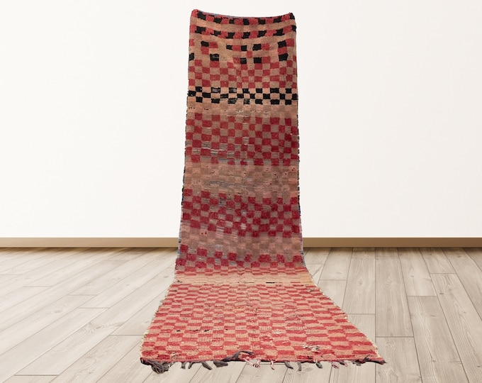 3x13 foot Tribal Wool Moroccan Vintage rug, Vintage Moroccan Berber rug.