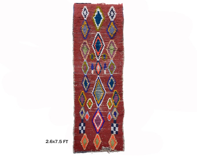 Moroccan Diamond Vintage Runner Rug 3x8 - Boho Chic Decor.