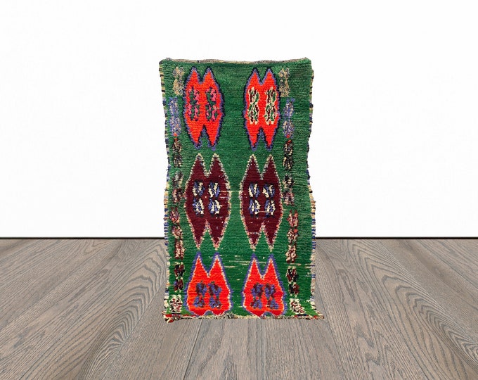 Moroccan green rug, 3x5 feet vintage area rug, berber woven rug, azilal small vintage rug.