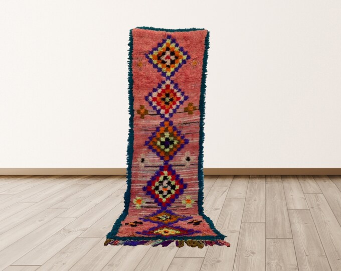 Moroccan Boho 2x8 ft Vintage Berber rug.