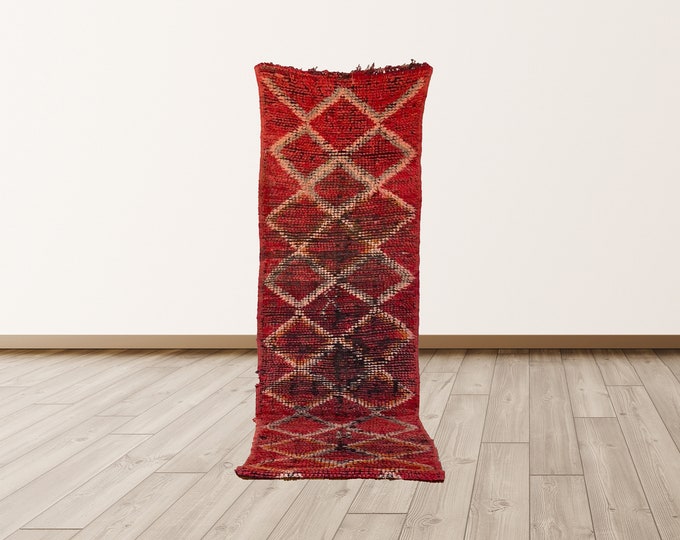 3x10 ft narrow grid runner rug , Moroccan red runner rug!