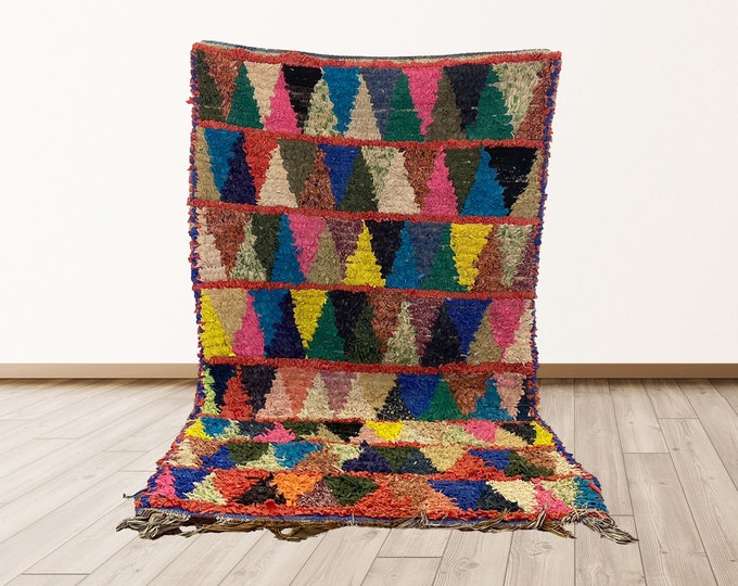 3x5 Moroccan vintage rug: Boucherouite Colorful Berber rugs.