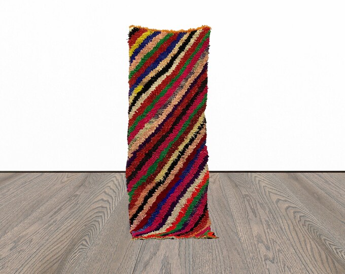 Colorful moroccan runner rug, 3x8 feet vintage rug runner, berber woven runner rug, tribal rug runner.