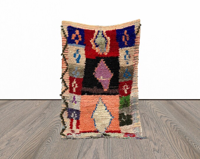 Tribal moroccan rug, 4x7 feet vintage unique rug, berber colorful rug, azilal area rug.
