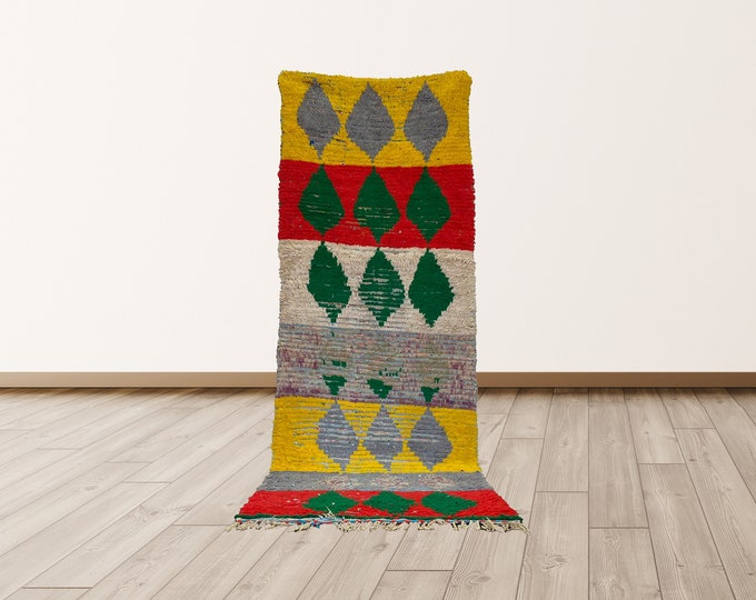 2.9x8.5 ft Colored Berber Moroccan Vintage Rug, Azilal Berber Vintage Rug.
