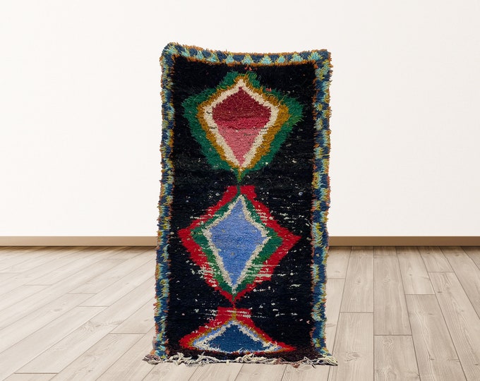 tribal Woven vintage Berber Azilal Moroccan 3x7 ft rug.