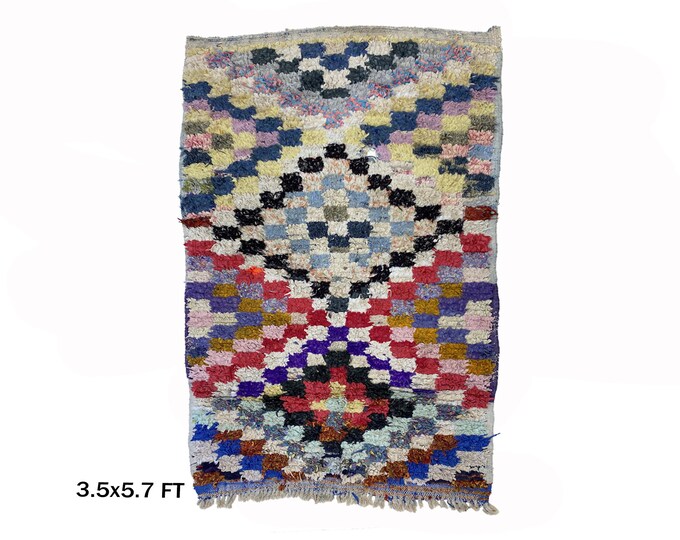 Vintage Moroccan Area Rug 4x6 ; Boucherouite Home Decor.