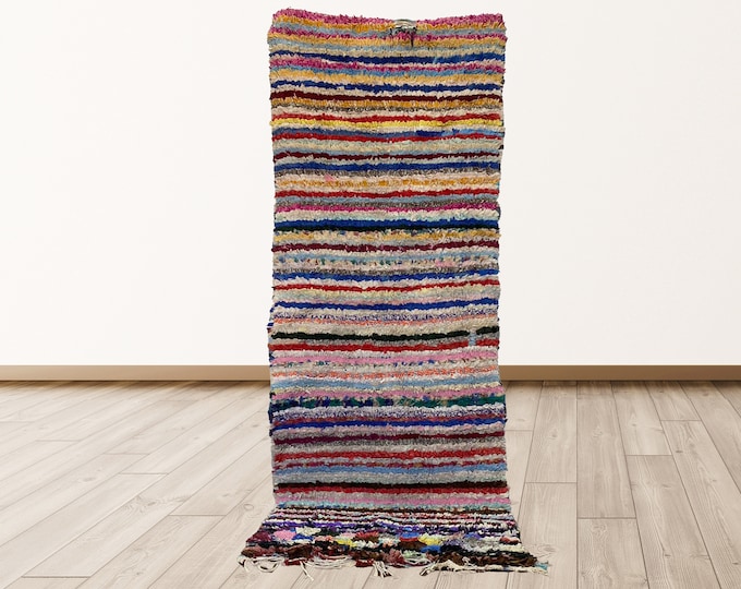 3x7 feet Boucherouite Rugs tribal Morocco Azilal, Morrocan Berber Vintage Rug.