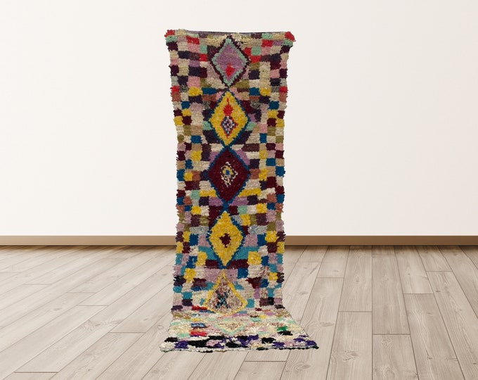 Boucherouite 2x9 ft Moroccan berber rug.