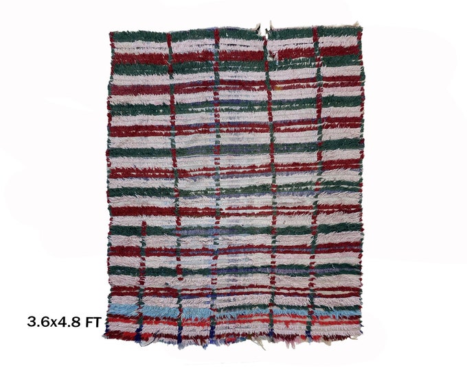 Vintage Moroccan Area Rug 4x5; Handwoven Boho rug.