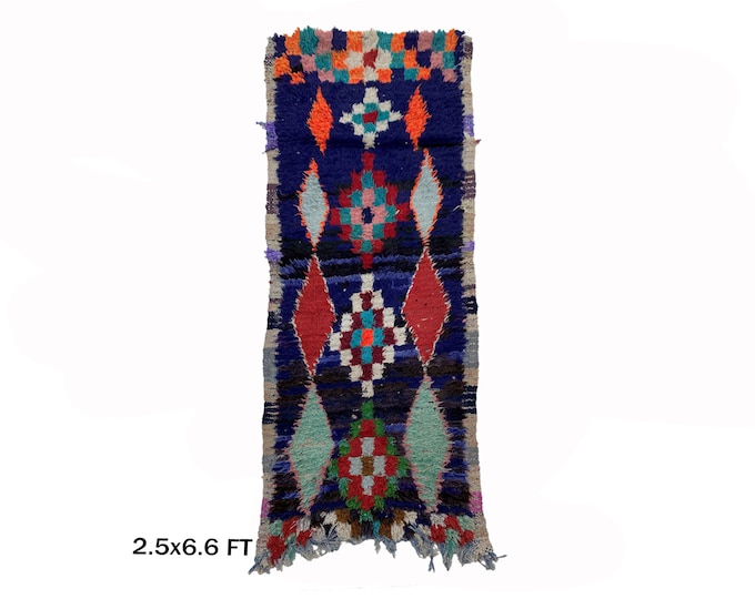 Vintage Moroccan Runner Rug 3x7, Colorful Woven Runner Rug.