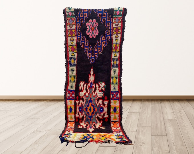 3x7 foot Colorful Moroccan Berber vintage Shag Rug. Moroccan vintage runner rugs.