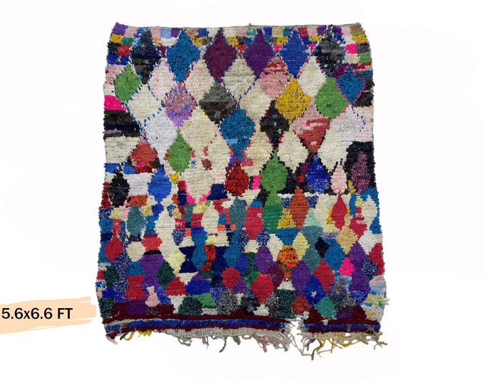 Moroccan Colorful Vintage Rug 6x7 - Boucherouite Rug.