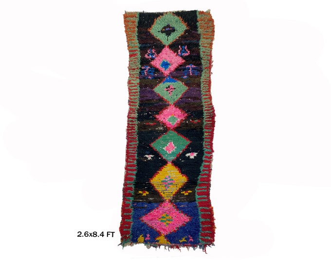 Colorful Moroccan Unique Rug Runner 3x8.