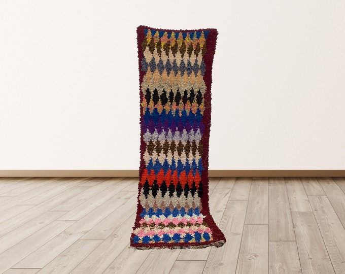 3x8 ft Berber boucherouite moroccan rug, vintage azilal rug.
