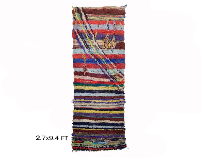 3x9 Colorful Moroccan Vintage Striped Rug Runner, Unique  Home Decor rug.