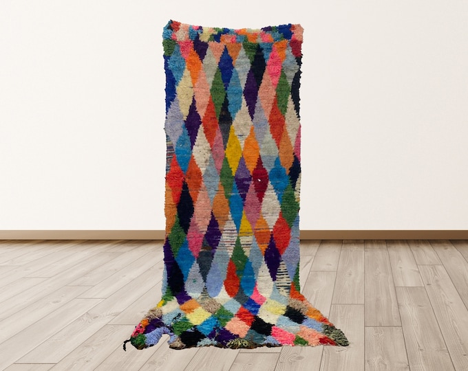 3x8 ft Vintage Moroccan Berber runner Rug, Wool Berber runner Rug, colorful rug.