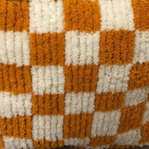 Narrow Moroccan checkered runner rug Orange and white
