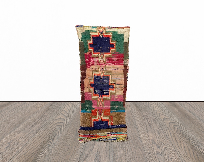 Small moroccan area rug, 2x6 feet vintage berber rug, tribal woven rug, bohemian azilal rug.