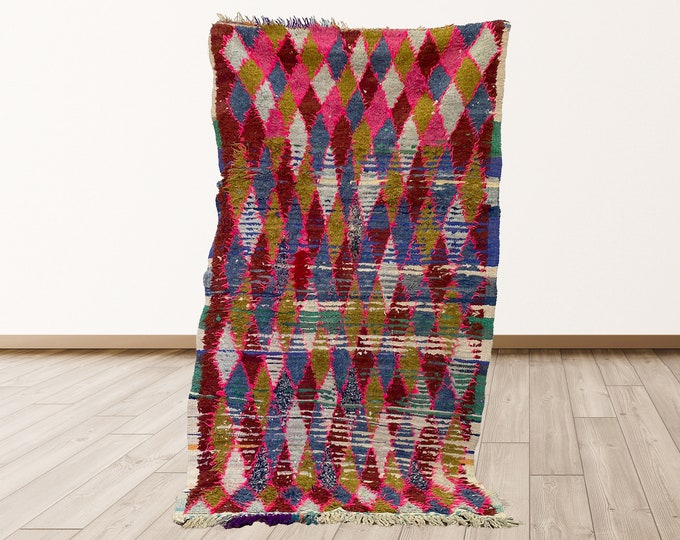 4x7 feet Azilal runner rugs, Moroccan Berber Vintage Runner Rug.