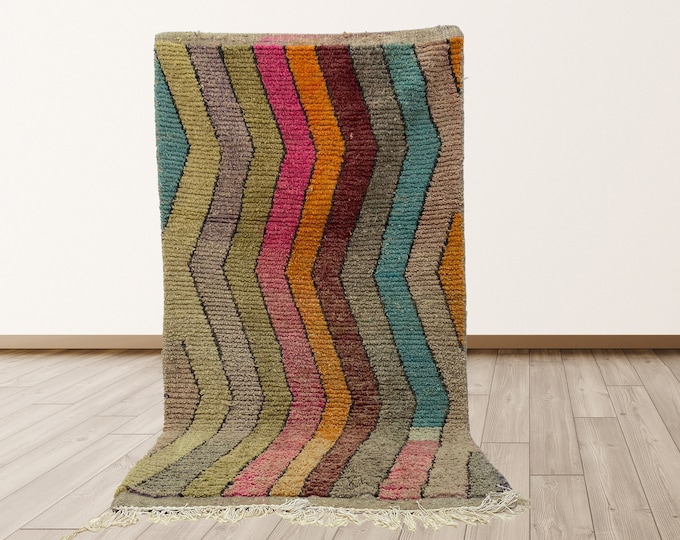 Unique Moroccan Handmade Custom Area Rug: Bohemian Home Decor.