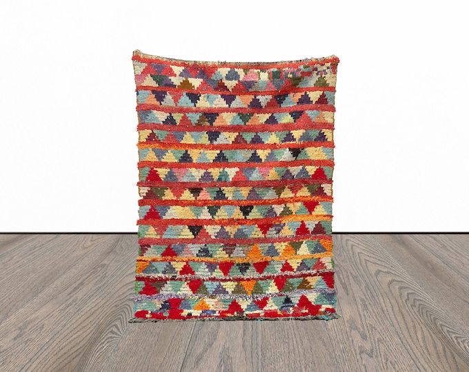 Colorful area rug 4x5 feet, unique vintage rug, tribal azilal rug, moroccan woven rug.