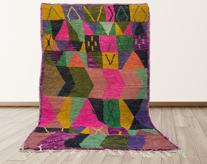 Handmade Moroccan Area Rug: Custom Bohemian Design.