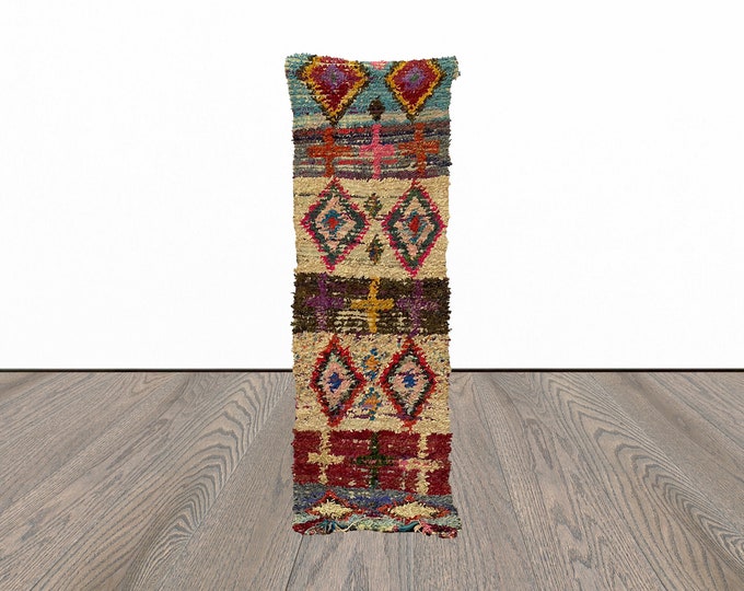 Narrow moroccan runner rug, 2x8 feet boucherouite runner ruug, entryway runner rugs.