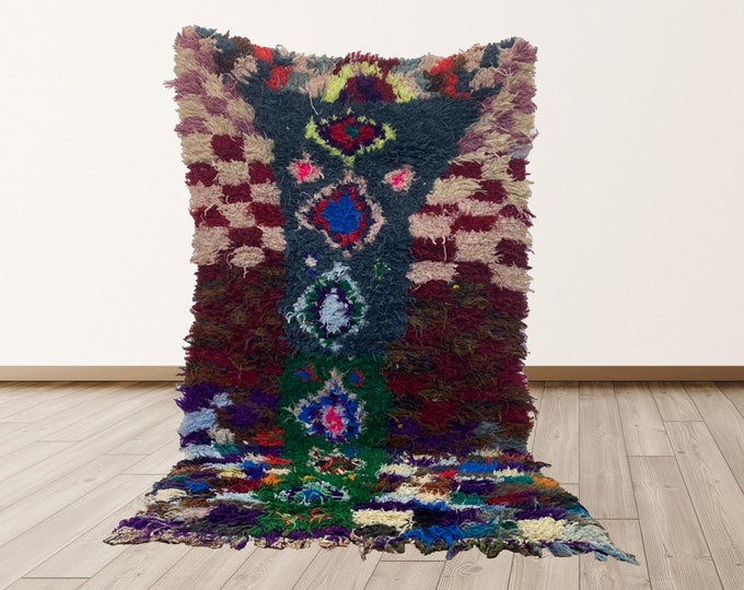 3x5 feet Vintage Moroccan Bathroom rug, Vintage Moroccan Rug, Azilal Berber Rug.