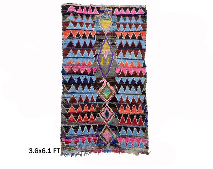 Colorful Moroccan Vintage Area Rug 4x6, Unique Bohemian Rug.