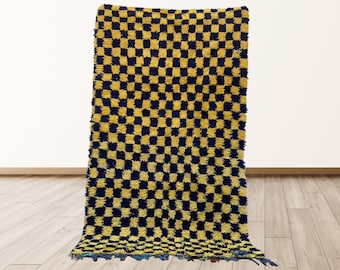 Checkered Moroccan Shag Rug: Vintage Berber Azilal Rug (4x7 ft)