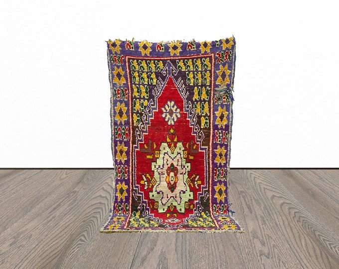 Colorful vintage moroccan rug, 4x8 feet azilal woven rug, berber area rug, tribal indoor rug.