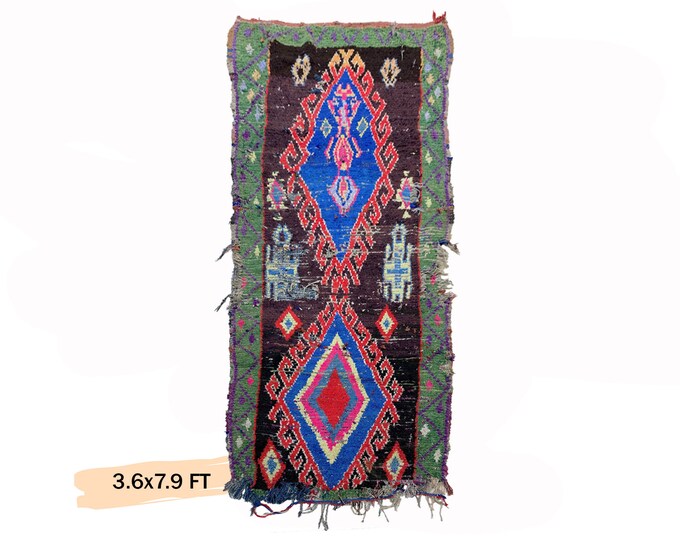 4x8 Colorful Moroccan Vintage Area Rug, Boho Home Decor.