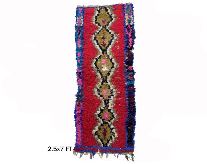 Moroccan Colorful Vintage Runner Rug 3x7, Vibrant Home Decor.